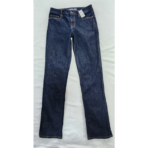 Lands' End Women Dark Denim Mid Rise Straight Jeans Sz 8 - Picture 3 of 14